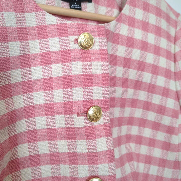 J Crew Louisa Lady Jacket in Pink Gingham Terry Tweed w/ Gold Buttons Size 8 - Picture 3 of 11